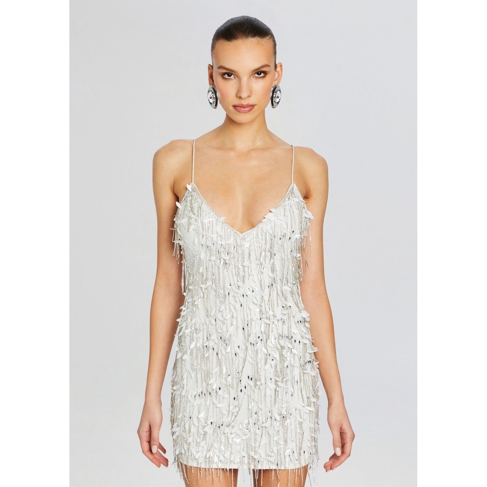 NWT Retrofête Haven Embellished Mini Dress in White $998 - Size Small - Picture 8 of 16